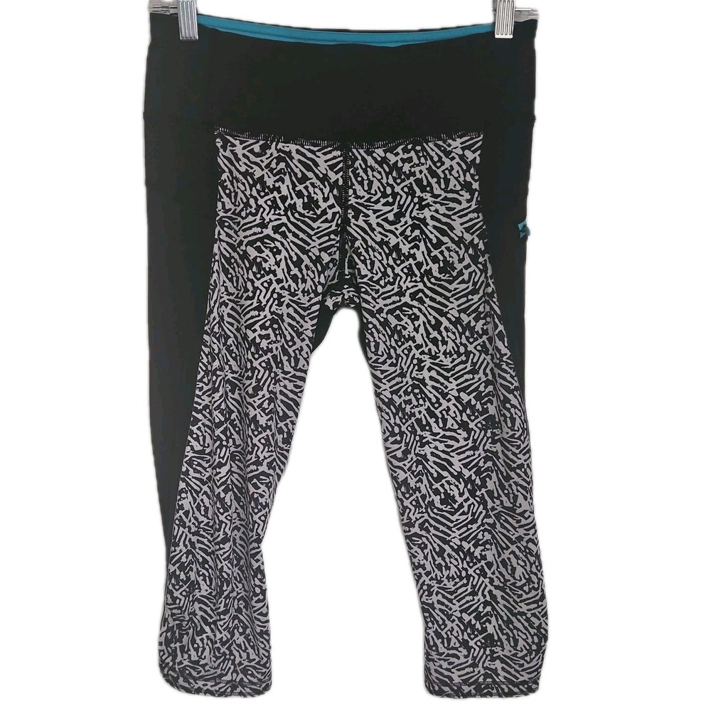 Lululemon‎ Run Top Speed Crop Tight Leggings Black White Geometric Size 6